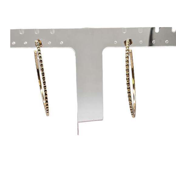 Earrings Gold Tone Beaded Hoop Womens Large Statement Textured Round SKU2404 - Picture 2 of 8